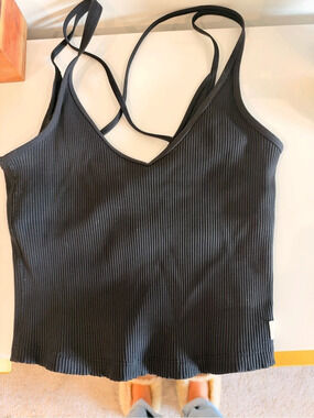 Viori Black Ribbed V-Neck Tank Top Like New